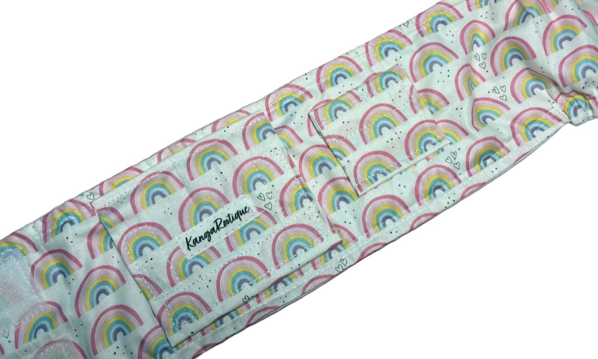 White Rainbow print handmade g-tube belly belt