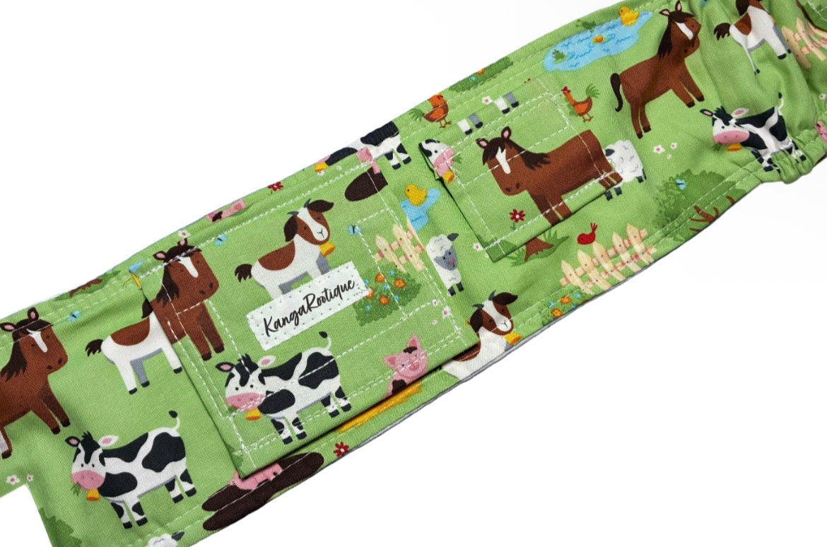 Green Farm print handmade g-tube belly belt