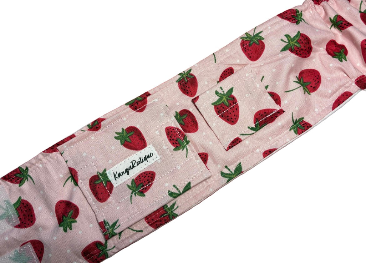 Pink Strawberry print handmade g-tube belly belt